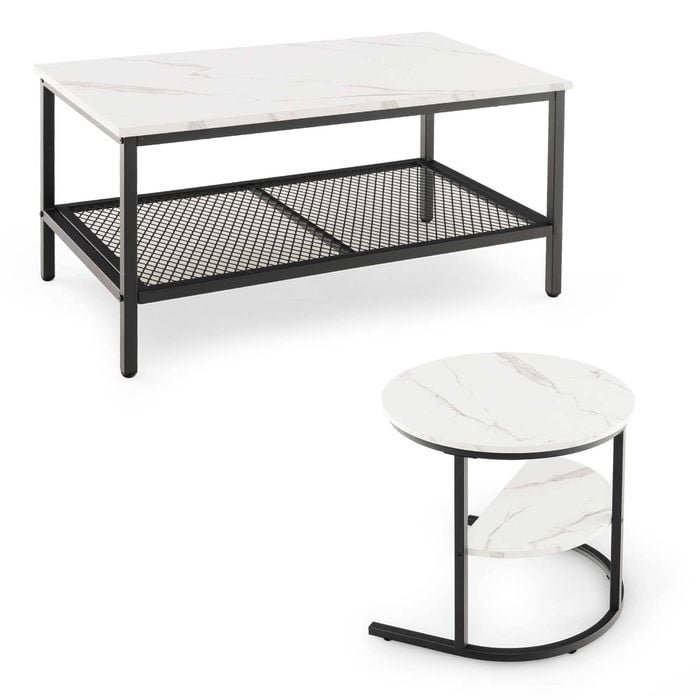 Costway Modern Detachable Coffee Table Marble Top Coffeetable Set Black