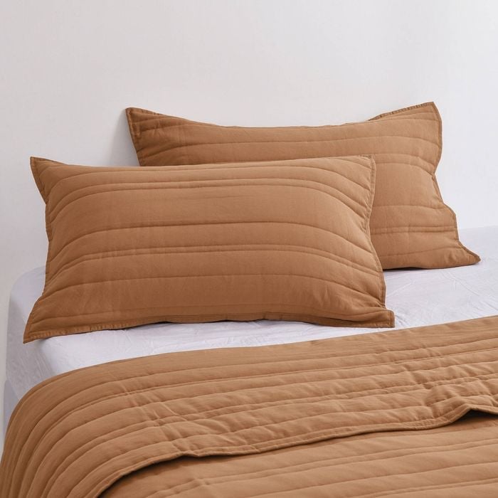 Dreamaker Superfine Washed Microfibre Stripe Quilted Standard Pillowcase Twin Pack Rust