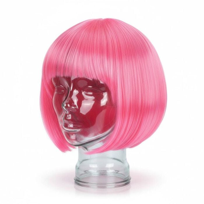 Bob Wig Costume Short Straight Fringe Cosplay Party Full Hair Wos Fancy Dress Hot Pink