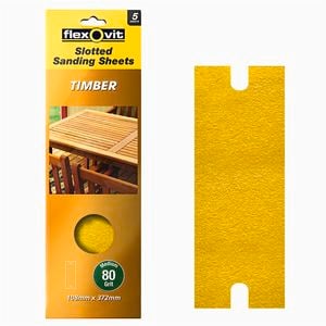 Flexovit Timber Slotted Sanding Sheet 108 x 372mm 5pk - 80 Grit