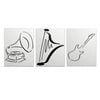 3pcs Black Line Drawing Musical Instruments  Print 100% Australian Made 3 x 40x60cm (Metal Print)