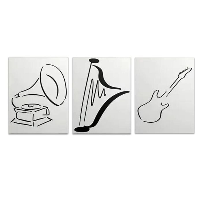 3pcs Black Line Drawing Musical Instruments  Print 100% Australian Made 3 x 40x60cm (Metal Print)