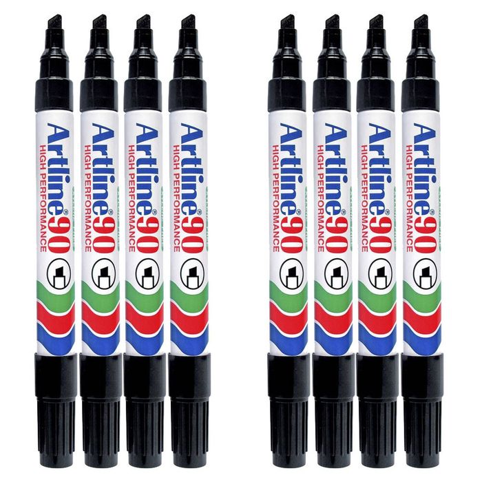 8pc Artline 90 Permanent Marker Office/school 2-5mm Line Width Chisel Nib Black