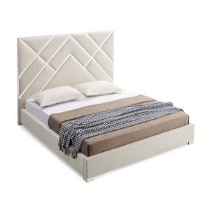 Bed Frame Fabric Upholstery  Stainless Steel Feet in King Beige