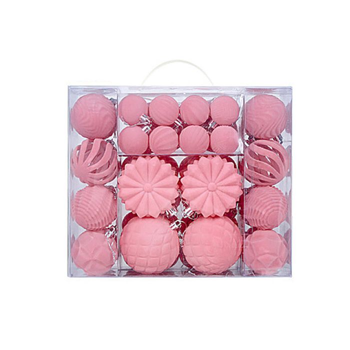 Catzon 48 Pcs Velvet Christmas Balls Flocked Shatterproof Baubles for Holiday Wedding Party-Pink