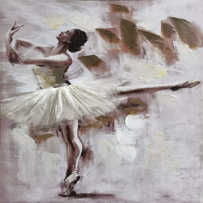 P&P Ballerina Wall Art with Tulle Dress - Elegant Hand Painting Picture for Living Room, Bedroom & Office 70x100cm