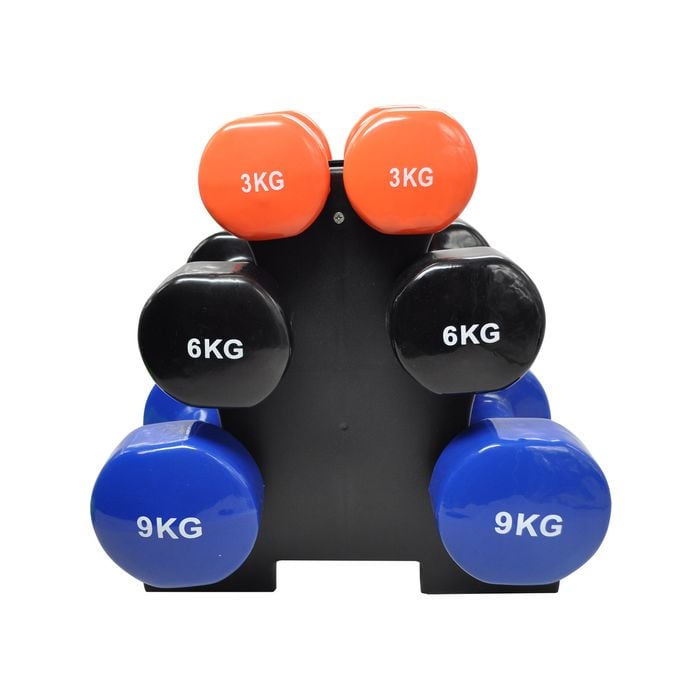 3kg + 6kg + 9kg - Total 36kg With 1 Free Rack - 3 Pairs Pvc Dumbbell Set Weight