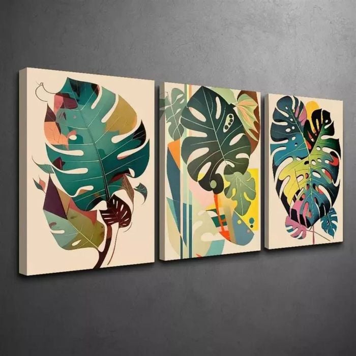 3 Set of Monstera Leaf  Print 100% Australian Made 3 x 40x60cm  (Stretched)