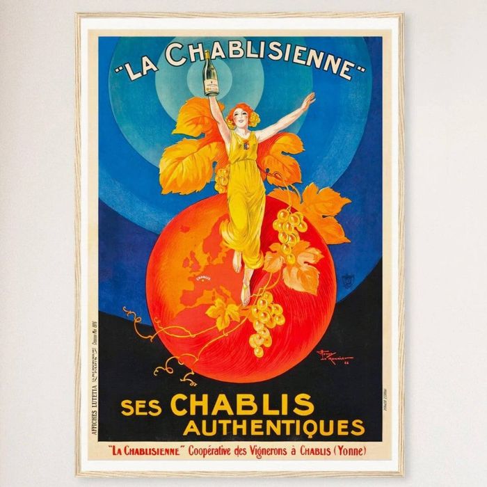 Galrie Elegant La Chablisienne Authentic Chablis Wine Vintage Poster for Home Decor, Wood Frame, 50 x 70cm (20 x 28inch)