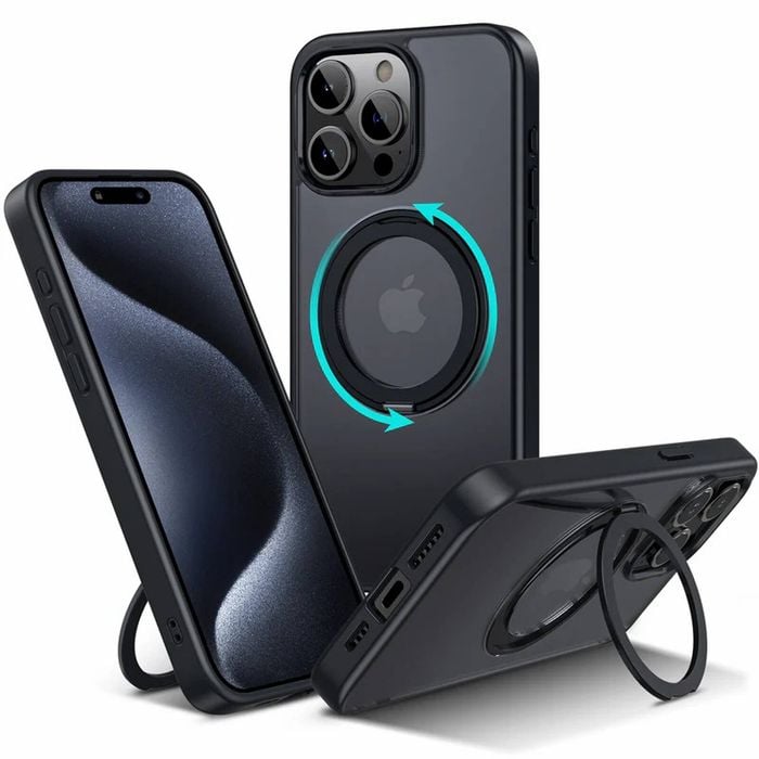 Tough On iPhone 15 Pro Case 360° Rotate Stand With MagSafe Black