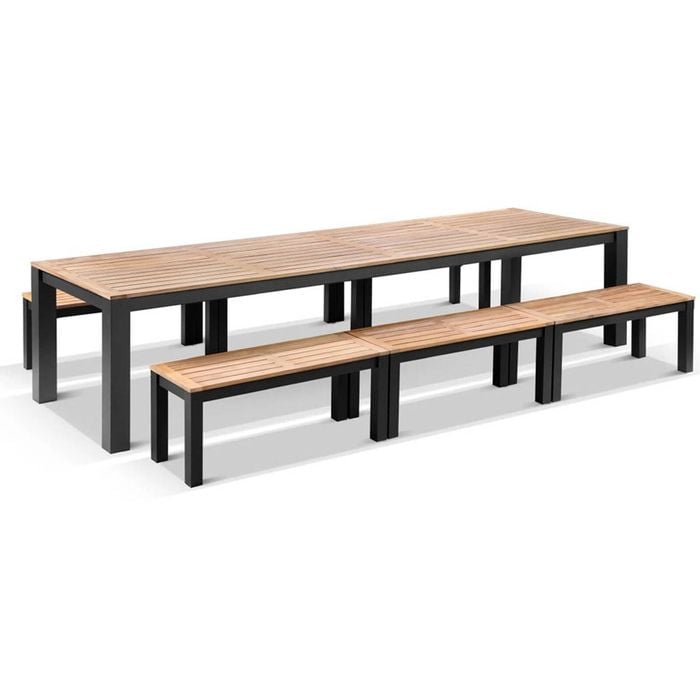 Balmoral 3.55M Outdoor Teak Top Aluminium Table With Bench Seats - Charcoal Aluminium