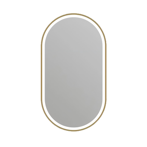 Barelli 900mm Brushed Brass Signature Framed Pill LED Mirror Front-Lit With Demister & Dimming IP46