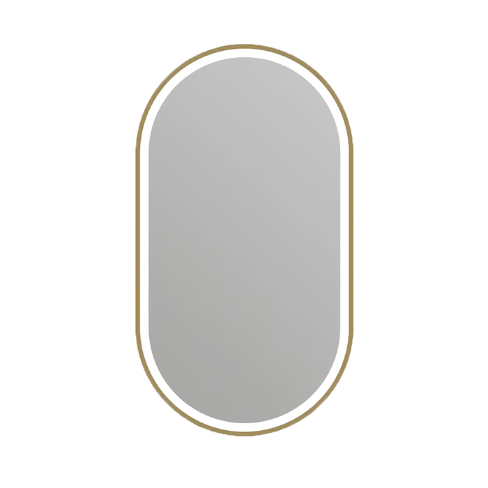 Barelli 900mm Brushed Brass Signature Framed Pill LED Mirror Front-Lit With Demister & Dimming IP46