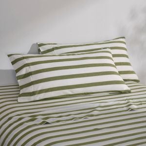 Dreamaker Cove Washed Cotton Yarn Dyed Wide Stripe King Pillowcase Olive Twin Pack