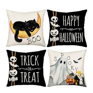 Catzon 4 Pcs Scary Throw Pillow Covers Linen Cushion Case for Decor 50X50cm