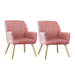 Oikiture 2x Armchair Lounge Sofa Chair Fabric Accent Chairs Armchairs Pink