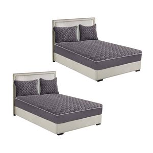 SOGA 2 Pack Grey Queen Clover Quilted Fleece Mattress Cover Sets with 4 Pillowcases