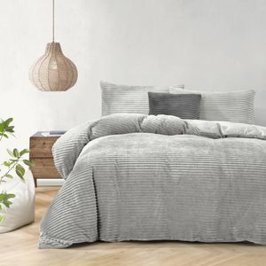 Dreamaker Embossed Teddy Fleece Quilt Cover Set Silver Grey Queen Bed