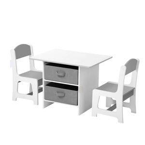 Oikiture Kids Table and Chairs Set with Storage Bins White and Grey