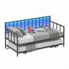 Advwin Daybed with Trundle Bed, Single Sofa Bed Frame with Charging Station and LED Light, Metal Black