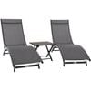 Vivere Coral Springs Phifer & Aluminium Outdoor Pool Lounger Set (3pc) - Grey On Matte Black