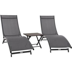 Vivere Coral Springs Phifer & Aluminium Outdoor Pool Lounger Set (3pc) - Grey On Matte Black