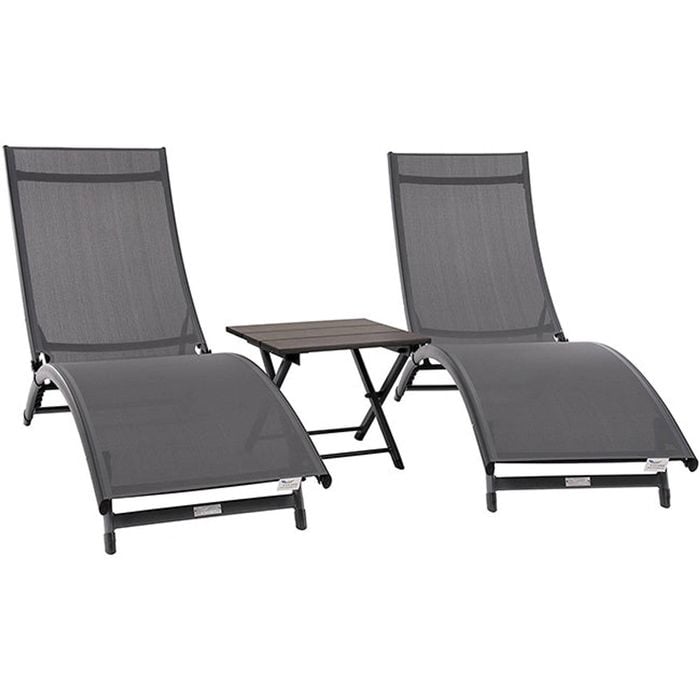 Vivere Coral Springs Phifer & Aluminium Outdoor Pool Lounger Set (3pc) - Grey On Matte Black