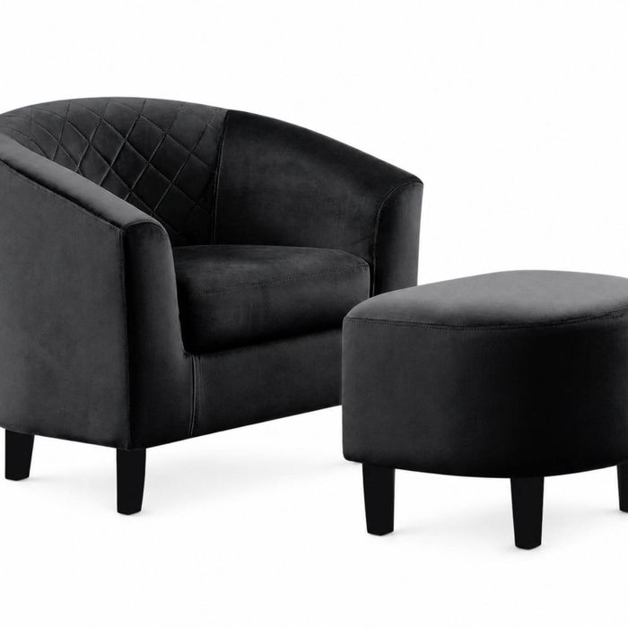 Cambia Tub Chair with Ottoman Velvet - Black