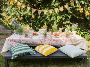 Decorated easter table outside.