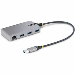StarTech.com 3-Port USB Hub with Ethernet, USB-A Ports, Gigabit Ethernet/GbE, 5Gbps, Bus-Powered, 1ft/30cm Cable