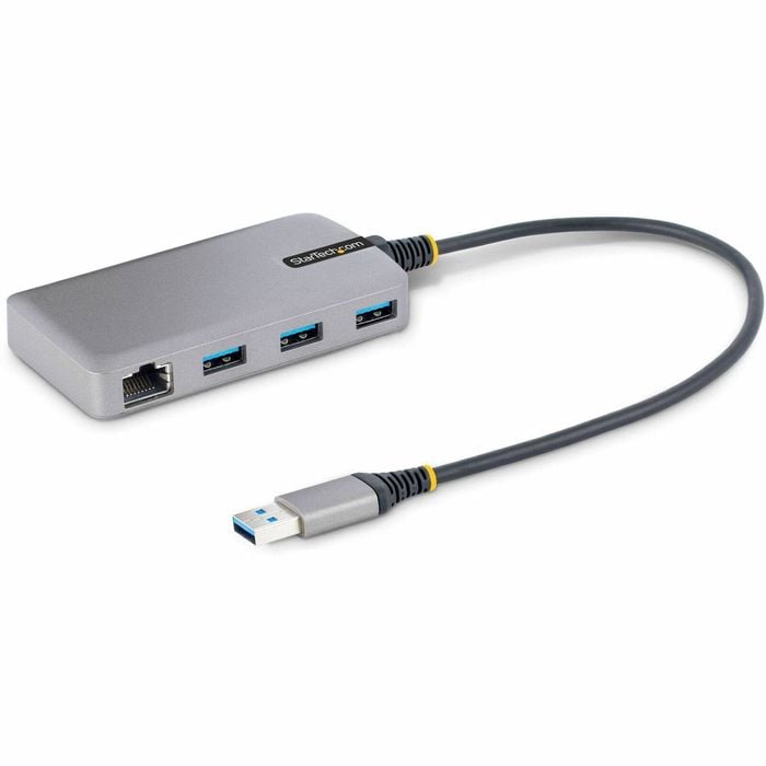 StarTech.com 3-Port USB Hub with Ethernet, USB-A Ports, Gigabit Ethernet/GbE, 5Gbps, Bus-Powered, 1ft/30cm Cable