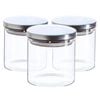 Argon Tableware Glass Storage Jar - Silver Lid - 550ml - Modern Round Scandi Organisation Container Glass Jar - Set Of 3