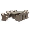 FurnitureOkay Liverpool 9-Piece Wicker Outdoor Dining Setting (Rectangle) - Beige Cushion