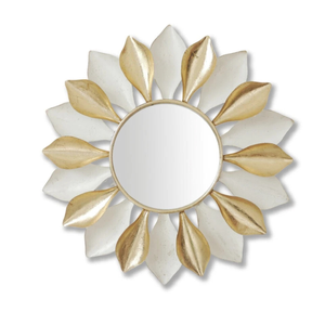 P&P Gold Round Metal and Glass Wall Mirror with Elegant Pattern for Home Decor