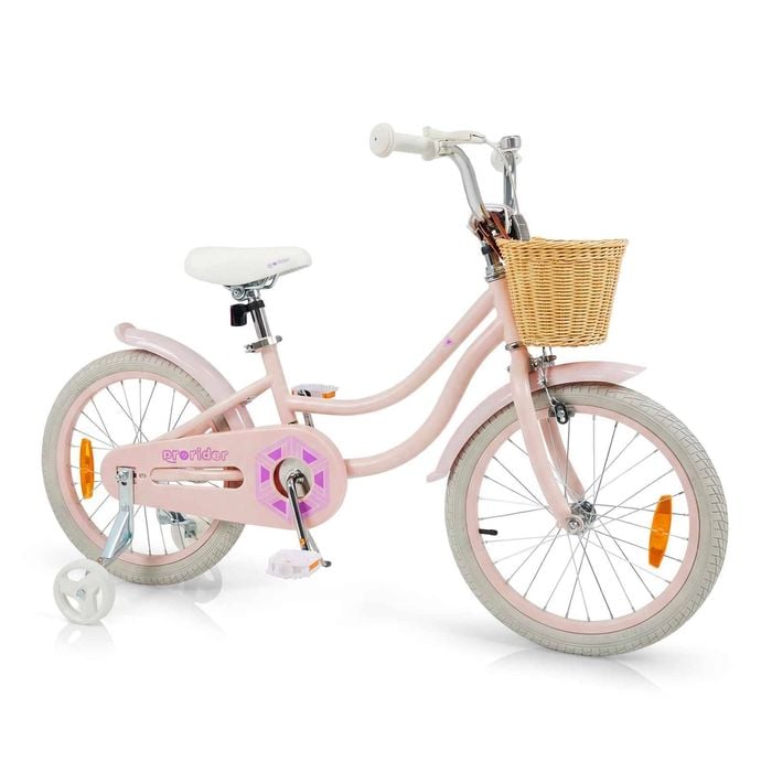 Costway 46cm Kid Adjustable Bike Training Wheels Retro Basket Pink