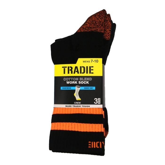 Tradie Men's Fluro Ribbed Cotton 3 Pack Crew Socks - Size 7-10