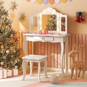 Costway 2-in-1 Kids Dressing Table Stool Set - White