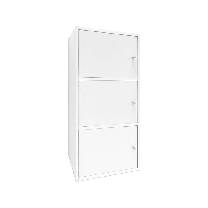 All Set 3 Door Storage Cabinet Stackable Unit White