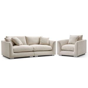 Harmony 3 Seater Fabric Sofa Set Wih Armchair Cream