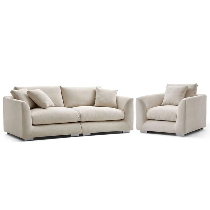 Harmony 3 Seater Fabric Sofa Set Wih Armchair Cream