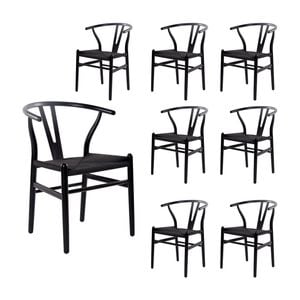 Ark Wishbone 8pc Set Dining Chair Replica Hans Wenger Beech Timber Wood Black