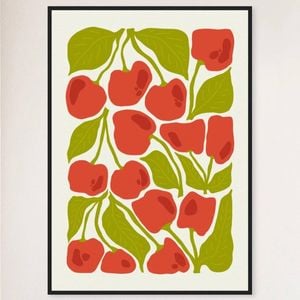 Galrie Vibrant Cherry Print Wall Art from Abstract Fruit Collection for Kitchen Decor, Black Frame, 50 x 70cm (20 x 28inch)
