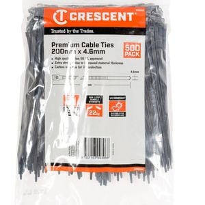 Crescent 200 x 4.8mm Black Cable Ties - 500 Pack