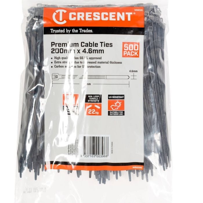 Crescent 200 x 4.8mm Black Cable Ties - 500 Pack