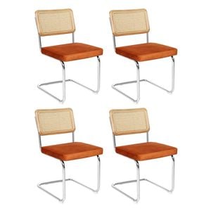 Levede 4pcs Replica Cesca Velvet Cantilever Dining Chairs - Brown