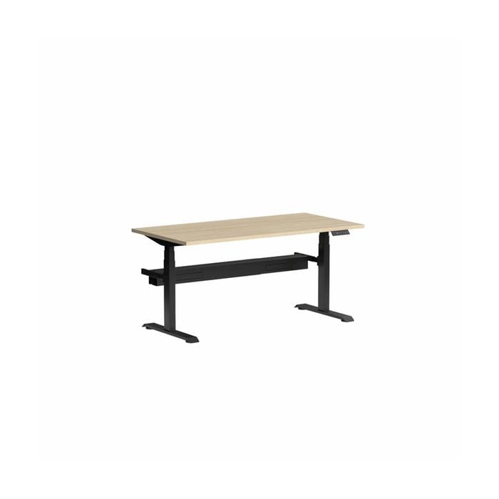 Olg Klass Black Frame New Oak Ravine Top With Cable Management Scallop Height Adjustable Desk L1500mm X W750mm