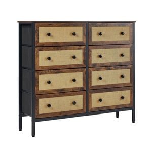 Oikiture Fabric 8 Chest of Drawers Storage Cabinet Rattan Dresser Tallboy