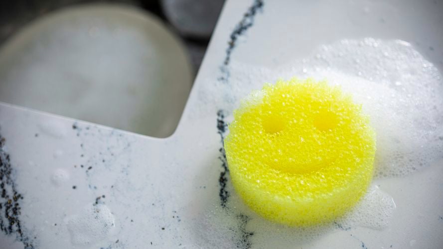 Close up of Scrub Daddy sponge.