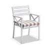 Kansas Outdoor Aluminium Dining Arm Chair In Sunbrella White - Sunbrella Beige Striped