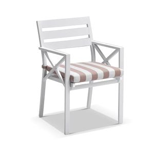 Kansas Outdoor Aluminium Dining Arm Chair In Sunbrella White - Sunbrella Beige Striped